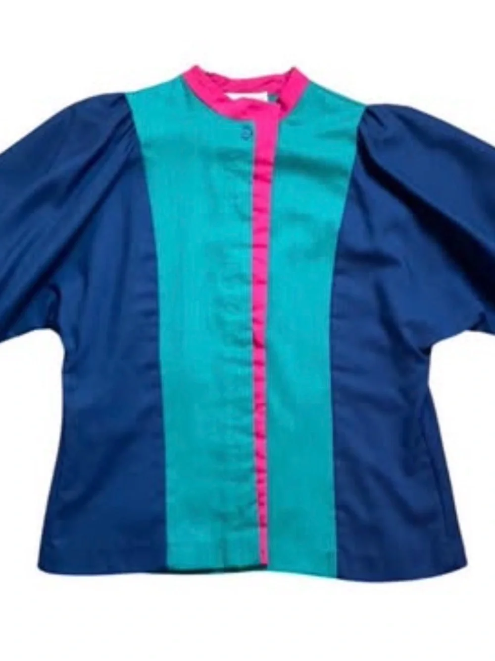 Vintage Teal & Navy Matching Two-Piece Set Size S | Retro Blouse + Skirt